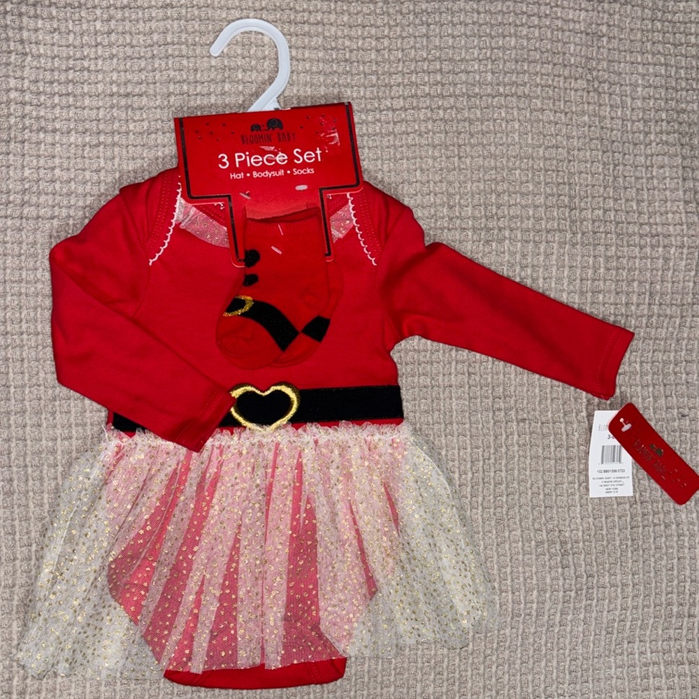 🌴Bloomin' Baby Girls Red Bodysuit Tutu Christmas Dress Heart 3-6M